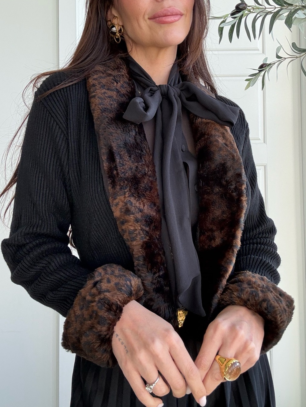 Cache Black Jacket with Faux Fur Trim